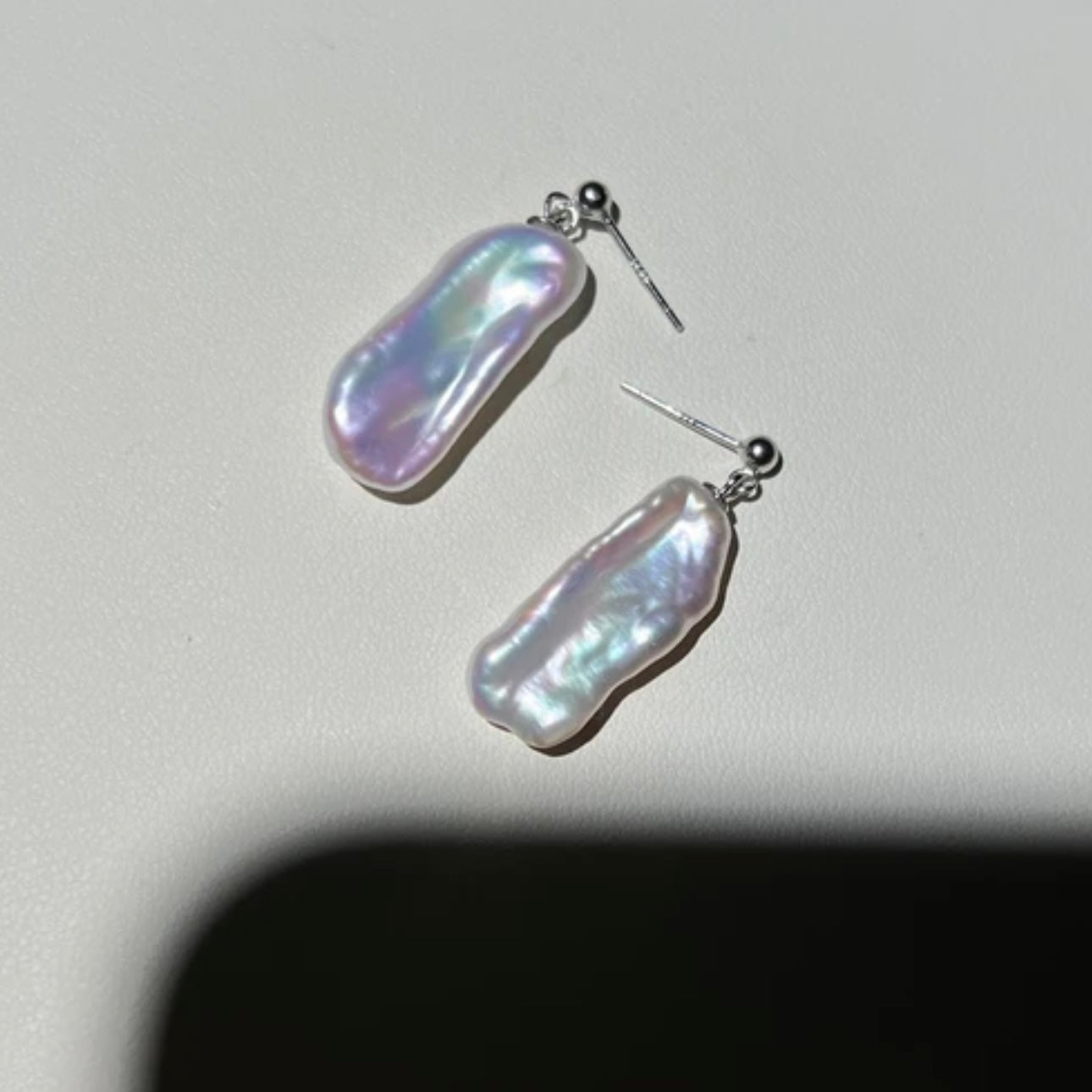 White Non-Nucleated Cultured Freshwater Pipa-Shaped Pearl Earrings