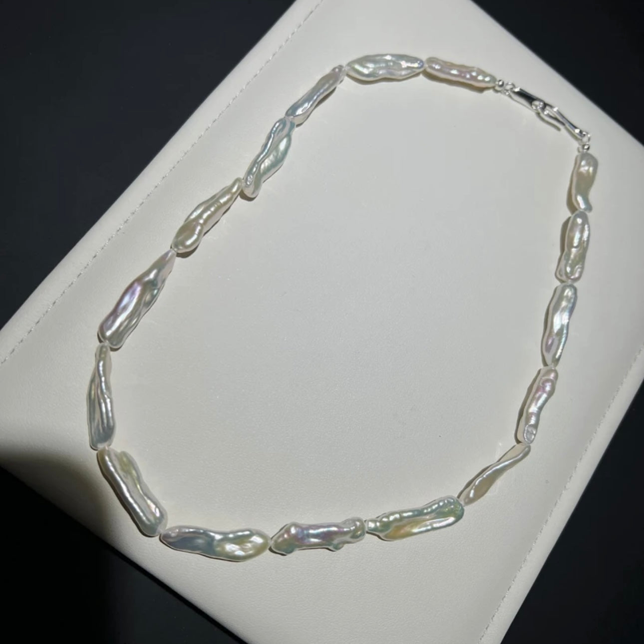 White Natural Pipa Pearl Necklace, Freshwater Non-Nucleated Pearls with S925 Silver Clasp