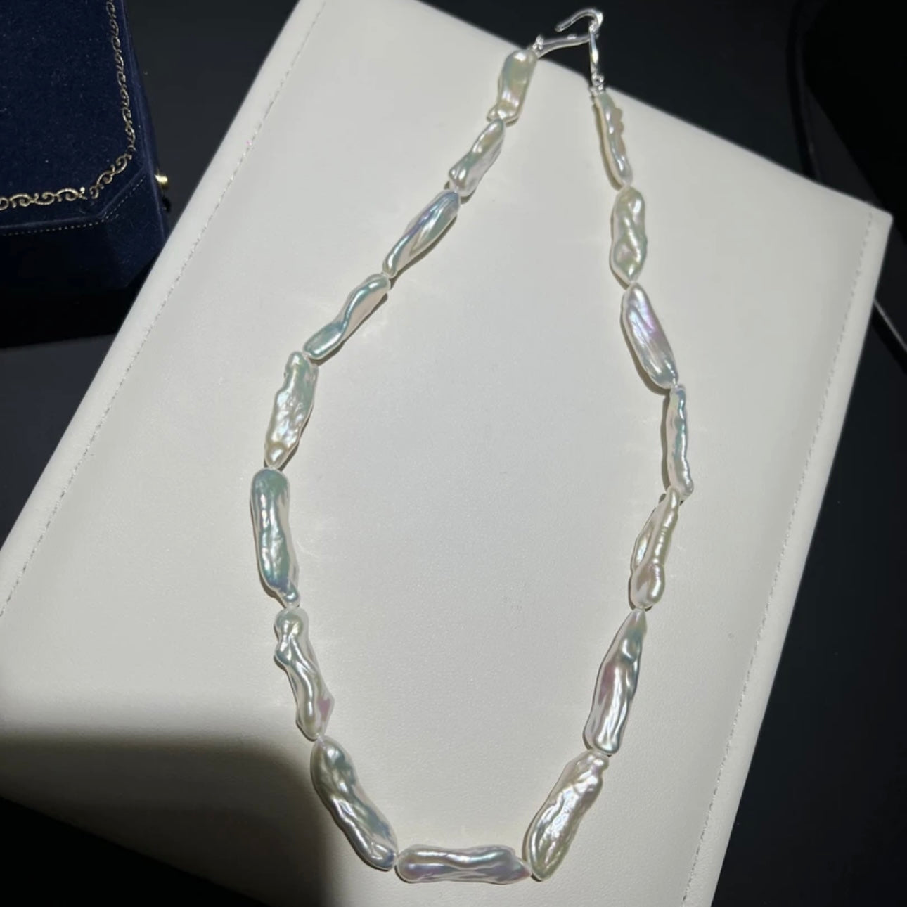 White Natural Pipa Pearl Necklace, Freshwater Non-Nucleated Pearls with S925 Silver Clasp