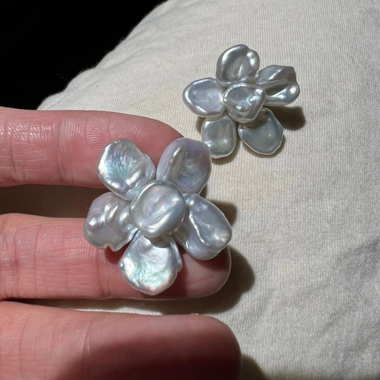 Flower Design Nugget-Shaped Natural Pearl Earrings, S925 Silver Studs